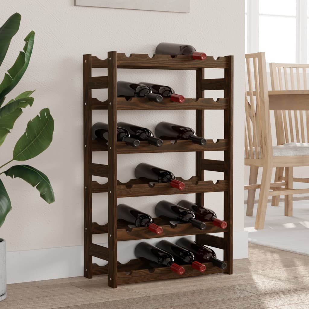 vidaXL Wine Rack for 30 Bottles Brown Solid Wood Pine 1