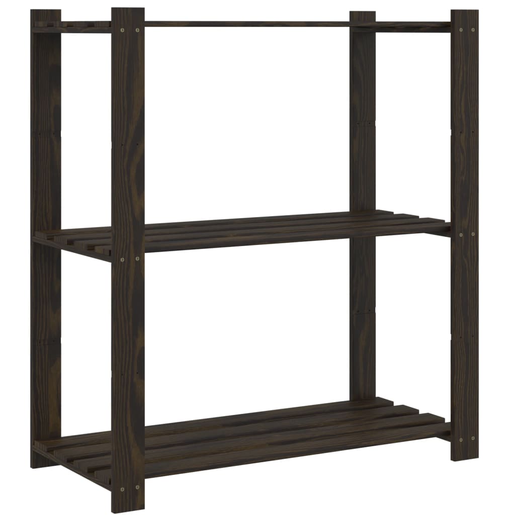 vidaXL 3-Tier Storage Rack Black 80x38x90 cm Solid Wood Pine 2