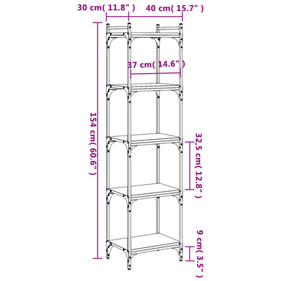 Bookcase 5-Tier Sonoma Oak 40x30x154 cm Engineered Wood