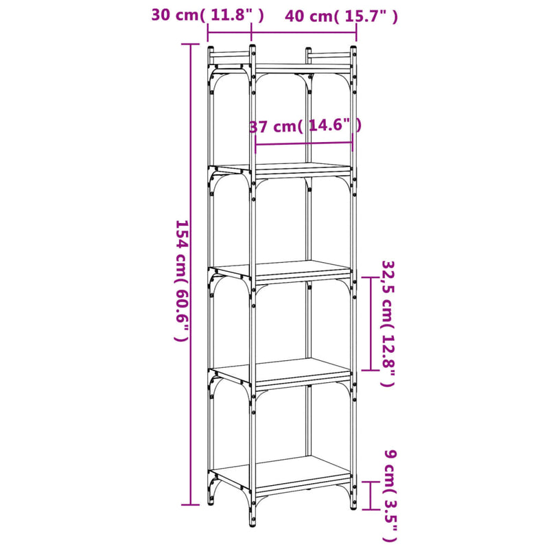 Bookcase 5-Tier Sonoma Oak 40x30x154 cm Engineered Wood