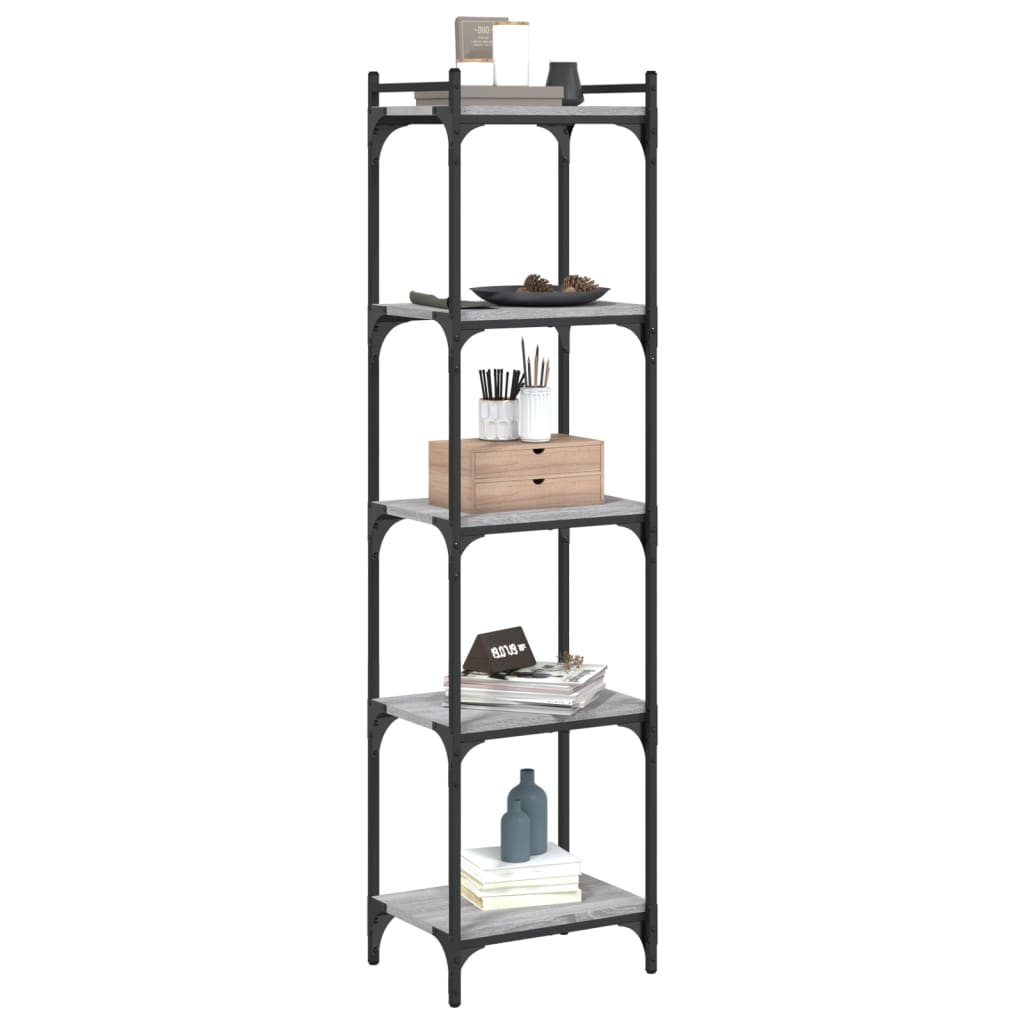 vidaXL Bookcase 5-Tier Grey Sonoma 40x30x154 cm Engineered Wood 3
