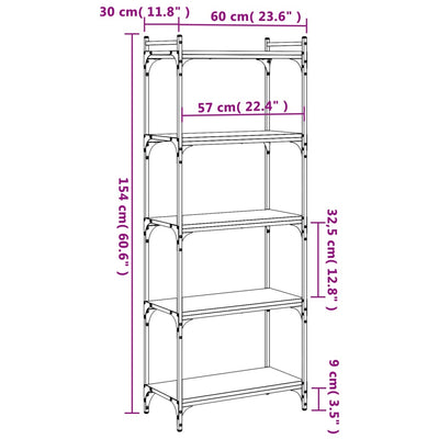 Bookcase 5-Tier Grey Sonoma 60x30x154 cm Engineered Wood