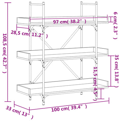 Bookcase 3-Tier Black 100x33x108.5 cm Engineered Wood