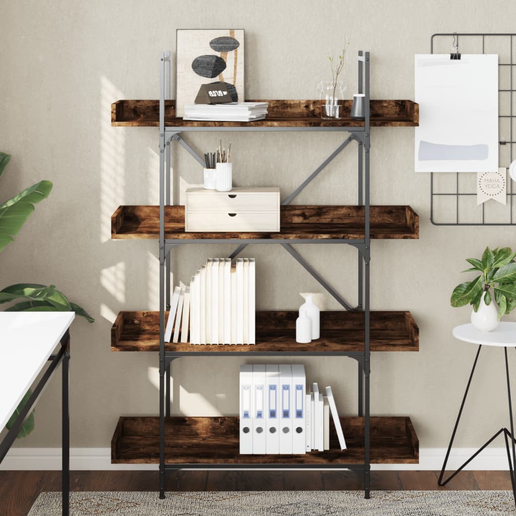 vidaXL Bookcase 4-Tier Smoked Oak 100x33x145.5 cm Engineered Wood 3
