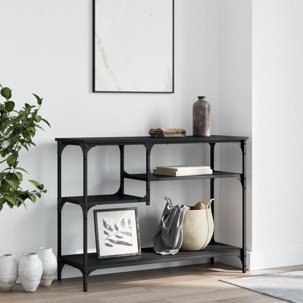 vidaXL Console Table with Shelves Black 100x35x75 cm 3