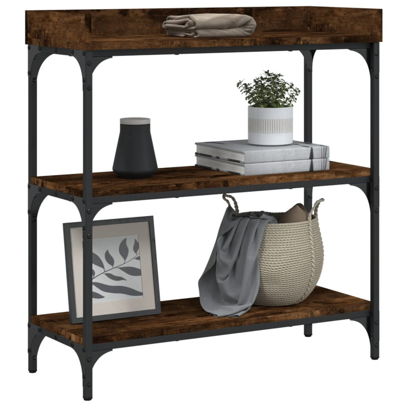 Console Table with Shelves Smoked Oak 75x30x80 cm