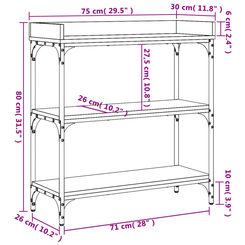 Console Table with Shelves Smoked Oak 75x30x80 cm