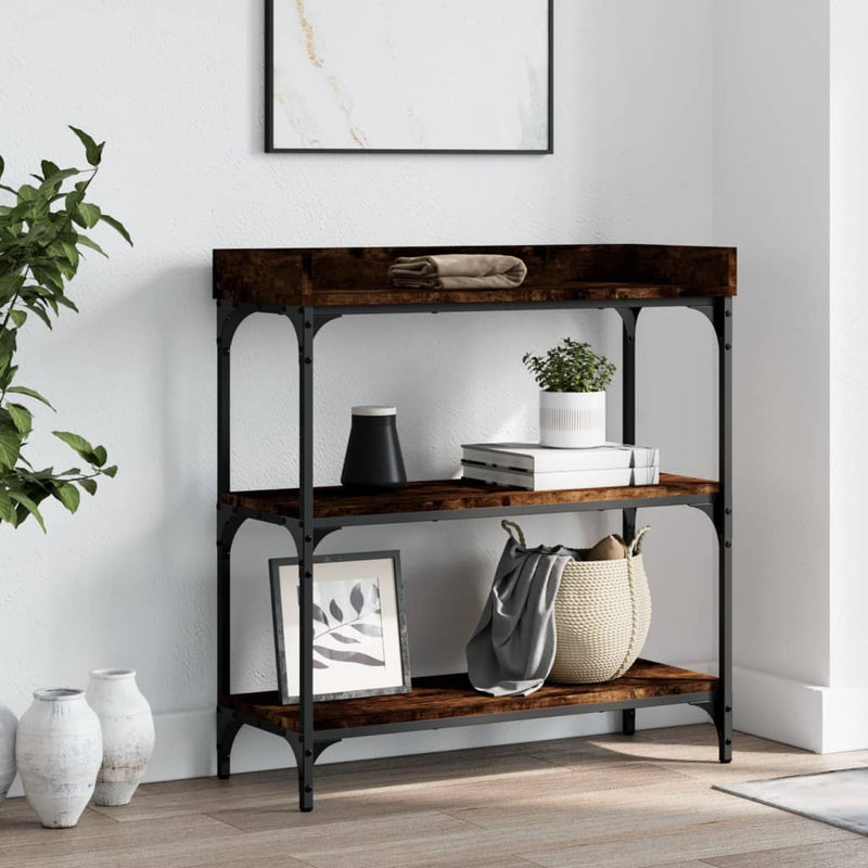 Console Table with Shelves Smoked Oak 75x30x80 cm