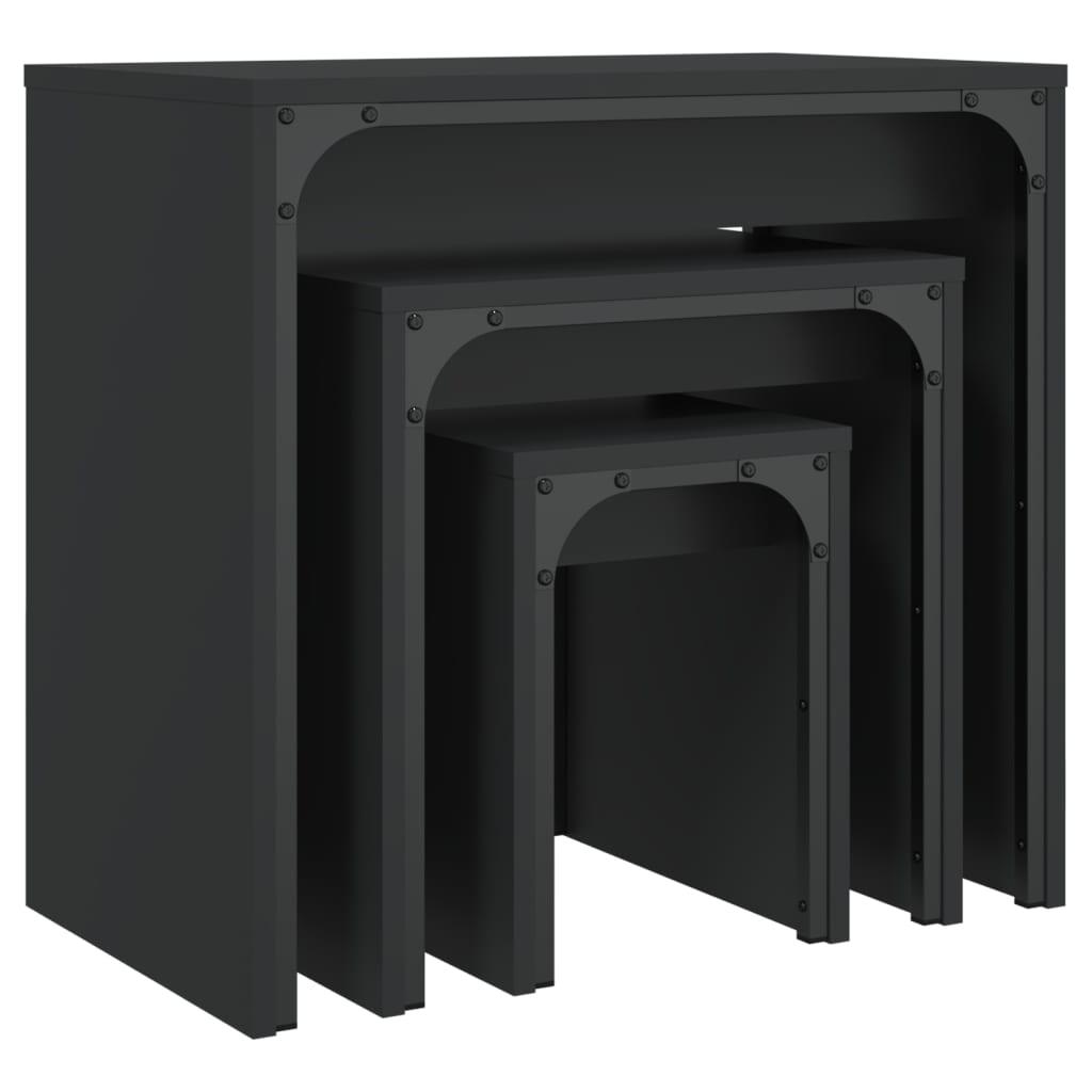 vidaXL Nesting Coffee Tables 3 pcs Black Engineered Wood 4