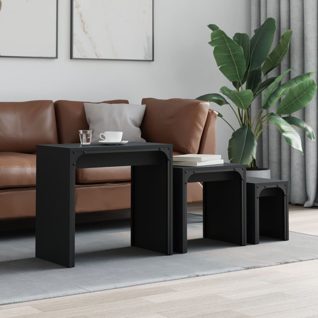 vidaXL Nesting Coffee Tables 3 pcs Black Engineered Wood 1