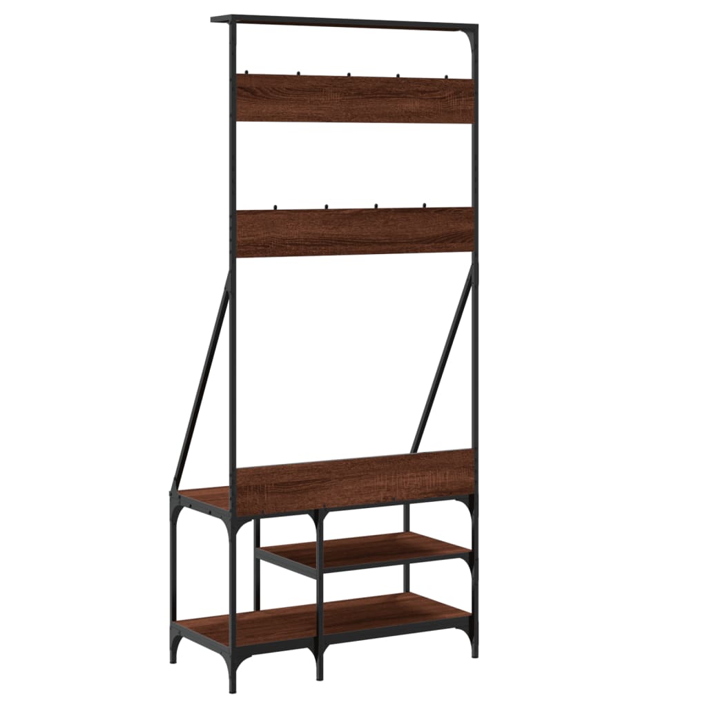 vidaXL Clothes Rack with Shoe Storage Brown Oak 80x40x184 cm 4
