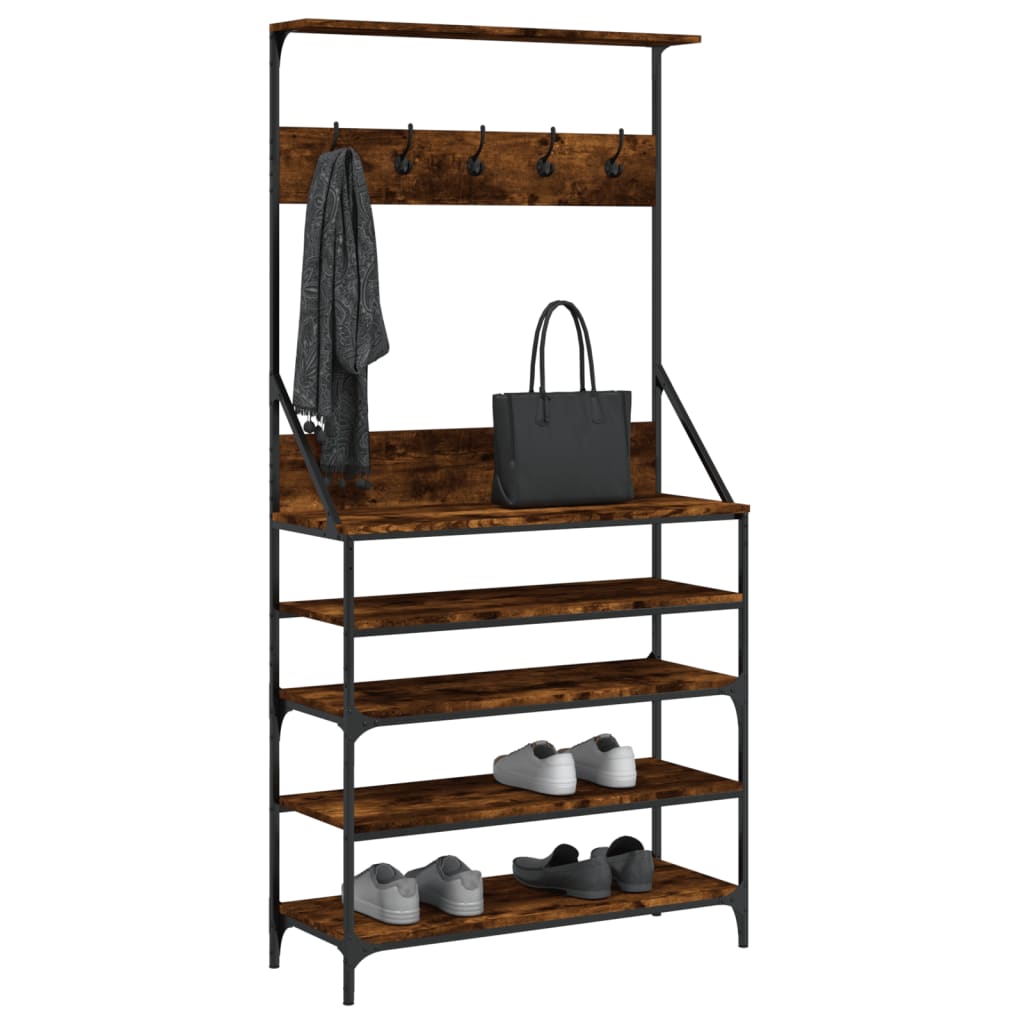 vidaXL Clothes Rack with Shoe Storage Smoked Oak 90x34x184 cm 3