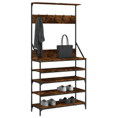 vidaXL Clothes Rack with Shoe Storage Smoked Oak 90x34x184 cm 3