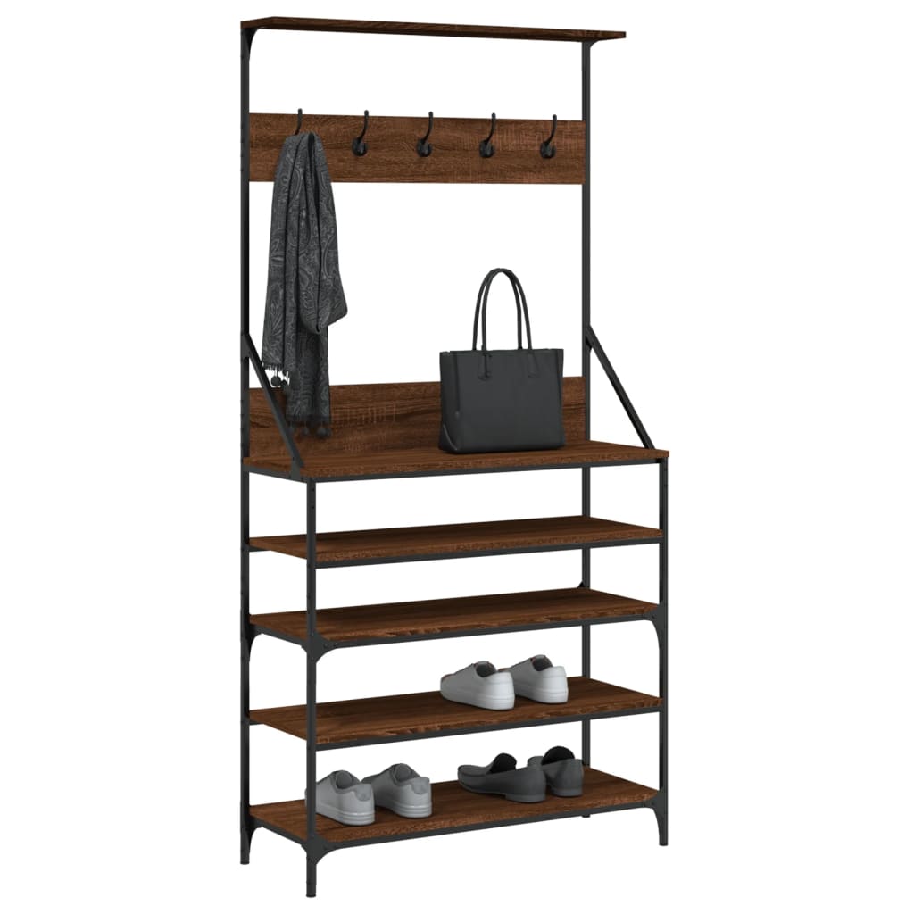 vidaXL Clothes Rack with Shoe Storage Brown Oak 90x34x184 cm 3