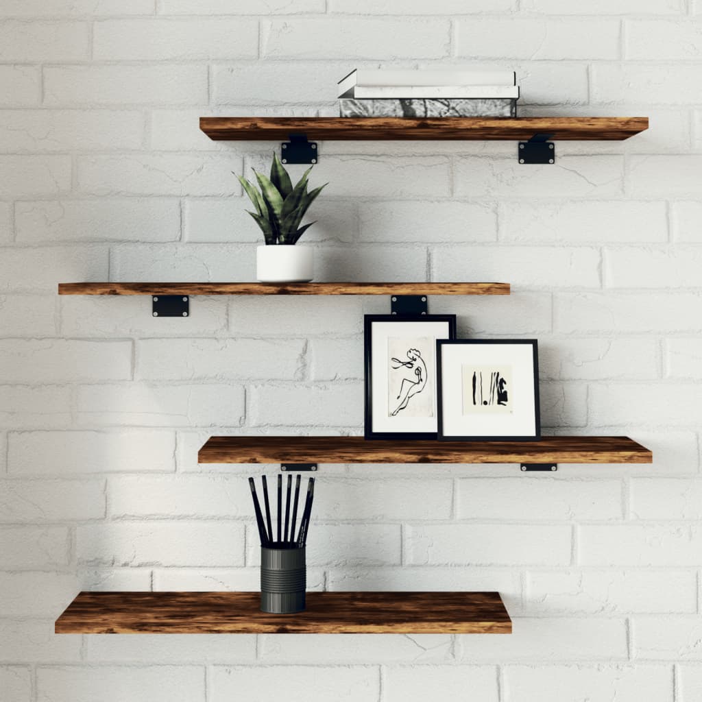 vidaXL Wall Shelves 4 pcs Smoked Oak 60x20x1,5 cm Engineered Wood 1