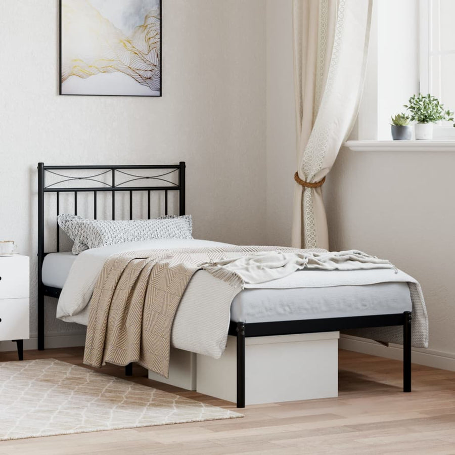 vidaXL Metal Bed Frame without Mattress with Headboard Black 80x200cm 1