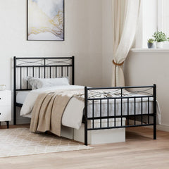 Metal Bed Frame without Mattress with Footboard with Headboard & Footboard Black 90 cm 200 cm