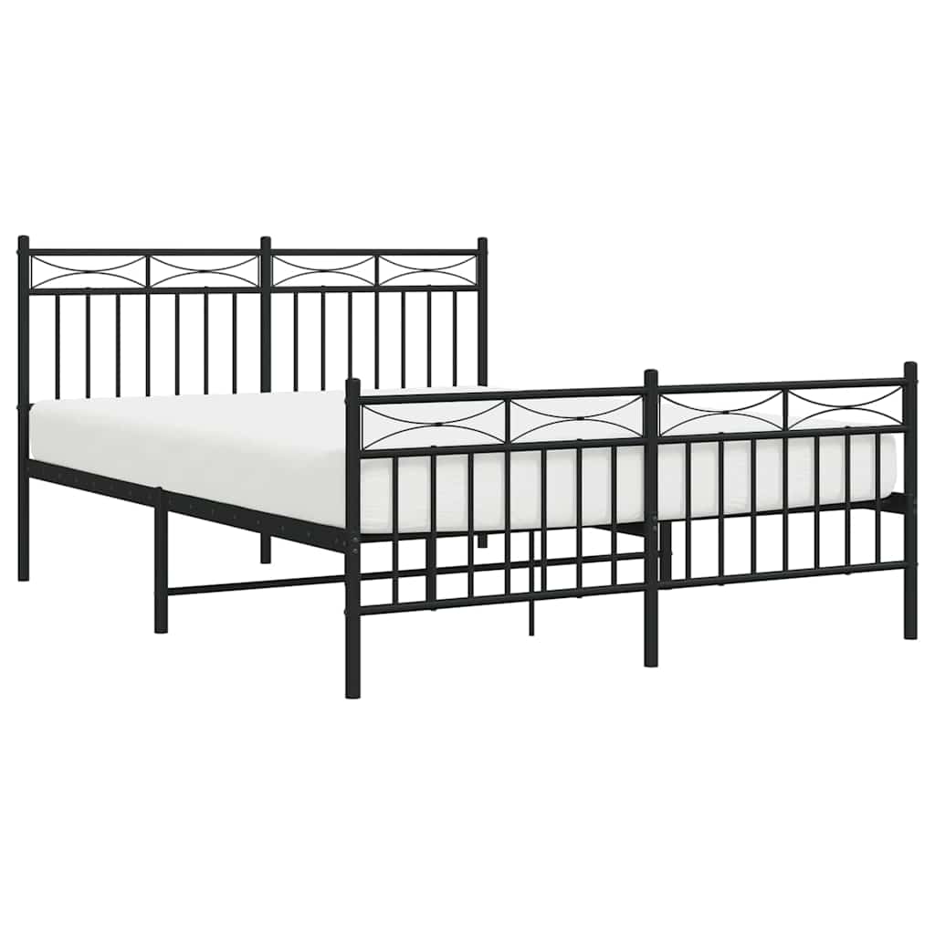 Metal Bed Frame without Mattress with Footboard with Headboard & Footboard Black 135 cm 190 cm