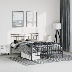 vidaXL Metal Bed Frame without Mattress with Footboard Black 135x190cm 1