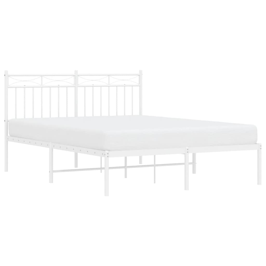 vidaXL Metal Bed Frame without Mattress with Headboard White 140x200cm 3
