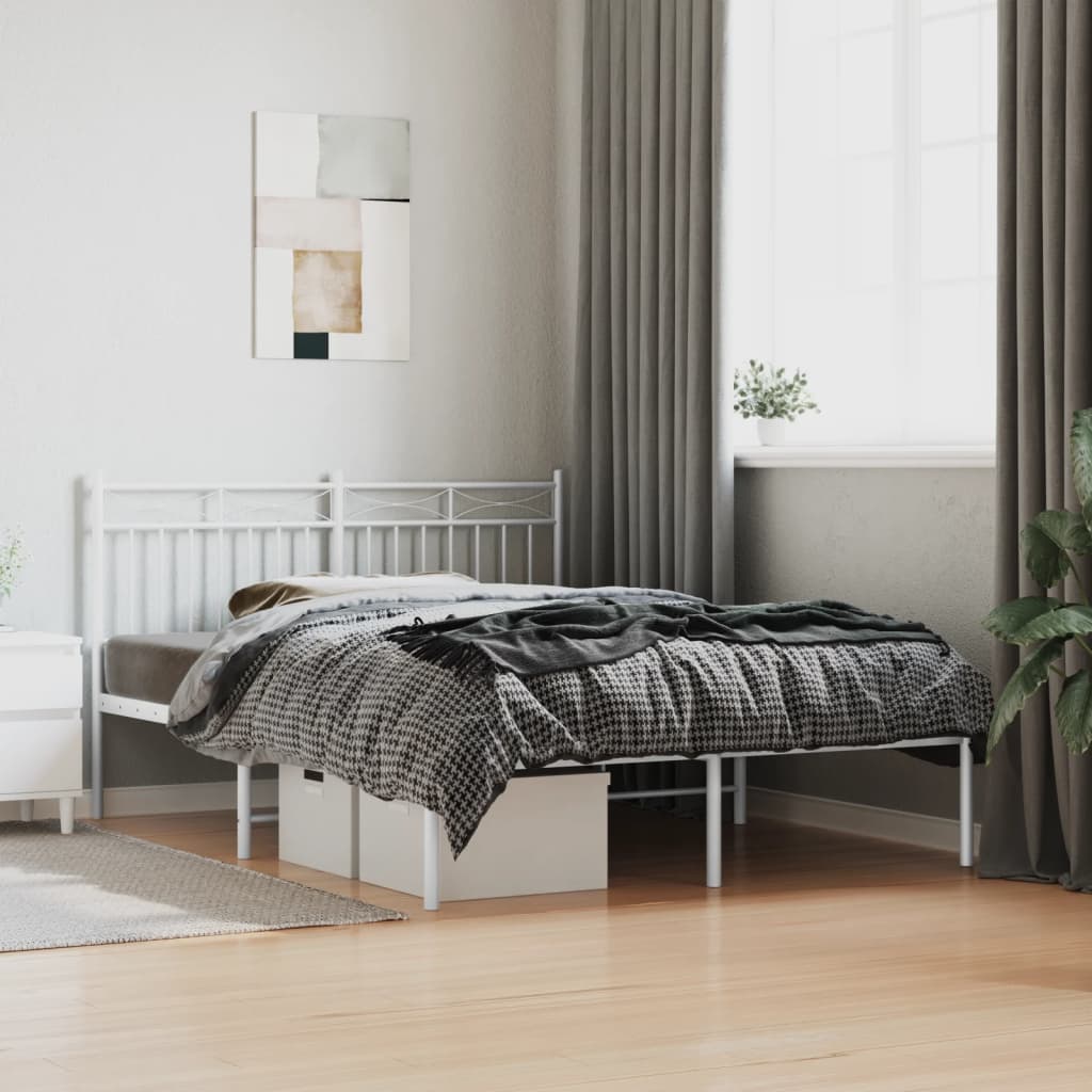 vidaXL Metal Bed Frame without Mattress with Headboard White 140x200cm 1