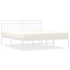 vidaXL Metal Bed Frame without Mattress with Headboard White 150x200cm 2