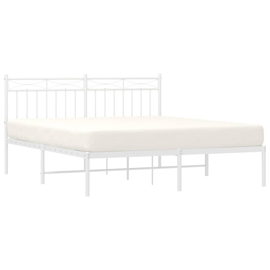 vidaXL Metal Bed Frame without Mattress with Headboard White 150x200cm 4