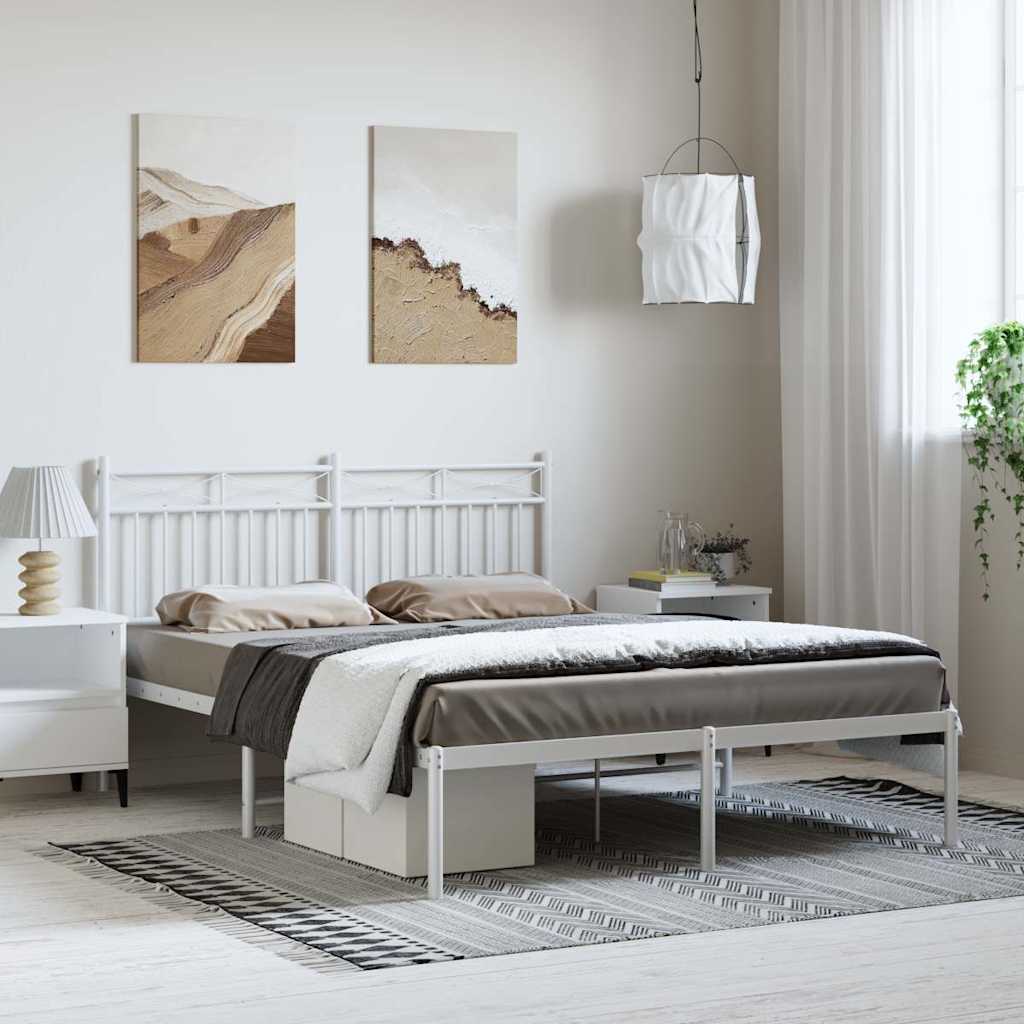 vidaXL Metal Bed Frame without Mattress with Headboard White 150x200cm 1