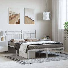 vidaXL Metal Bed Frame without Mattress with Headboard White 150x200cm 1