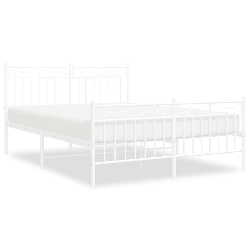vidaXL Metal Bed Frame without Mattress with Footboard White 135x190cm 2