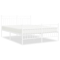 vidaXL Metal Bed Frame without Mattress with Footboard White 135x190cm 2