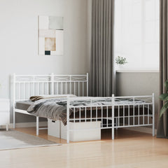 vidaXL Metal Bed Frame without Mattress with Footboard White 140x190cm 1