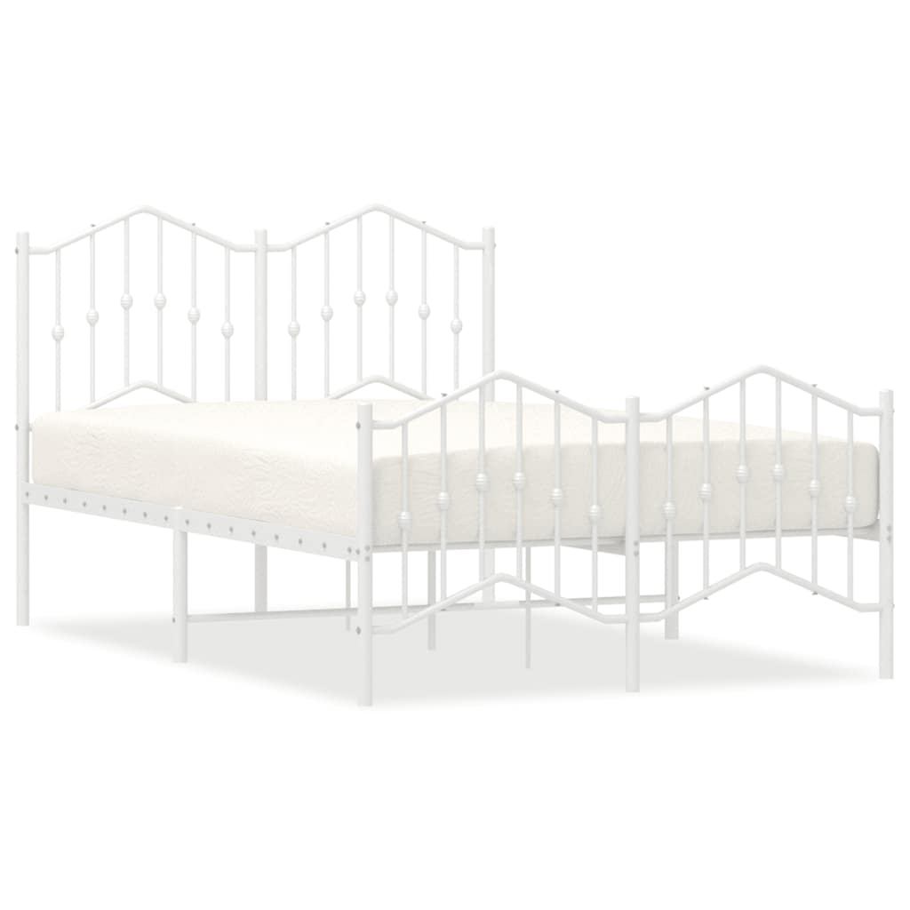Metal Bed Frame without Mattress with Footboard with Headboard & Footboard White 120 cm 190 cm