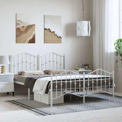 Metal Bed Frame without Mattress with Footboard with Headboard & Footboard White 135 cm 190 cm