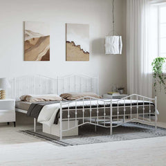 Metal Bed Frame without Mattress Footboard Headboard White
