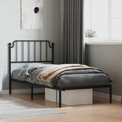 vidaXL Metal Bed Frame without Mattress with Headboard Black 90x200cm 1