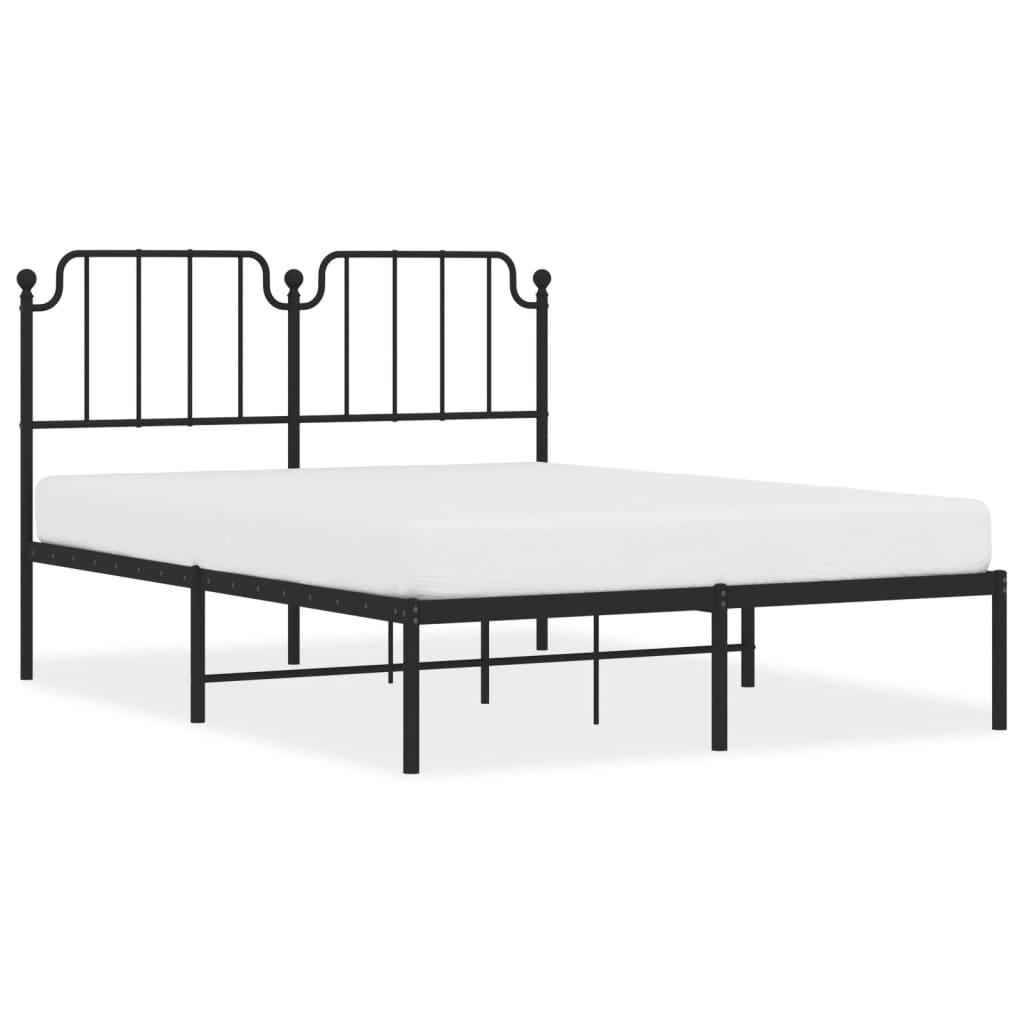 vidaXL Metal Bed Frame without Mattress with Headboard Black 140x190cm 2
