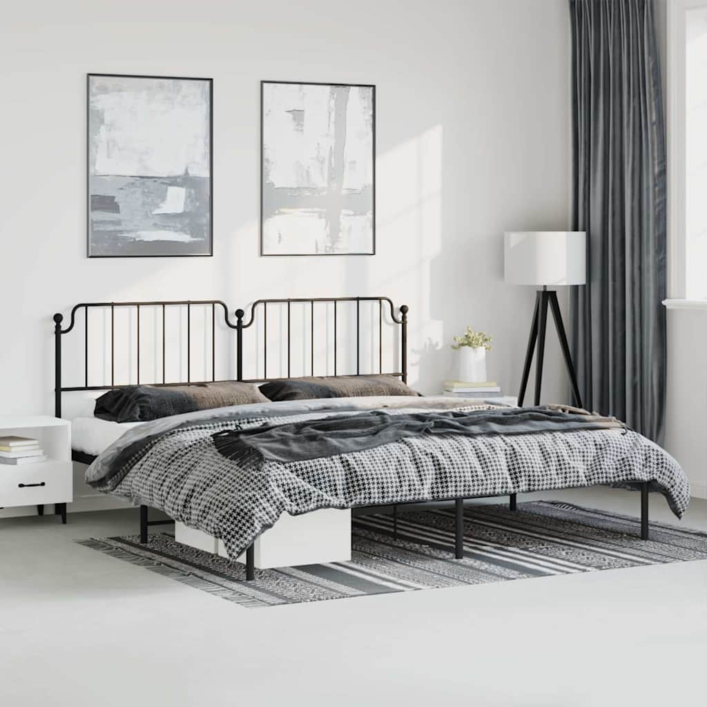 vidaXL Metal Bed Frame without Mattress with Headboard Black 193x203cm 1