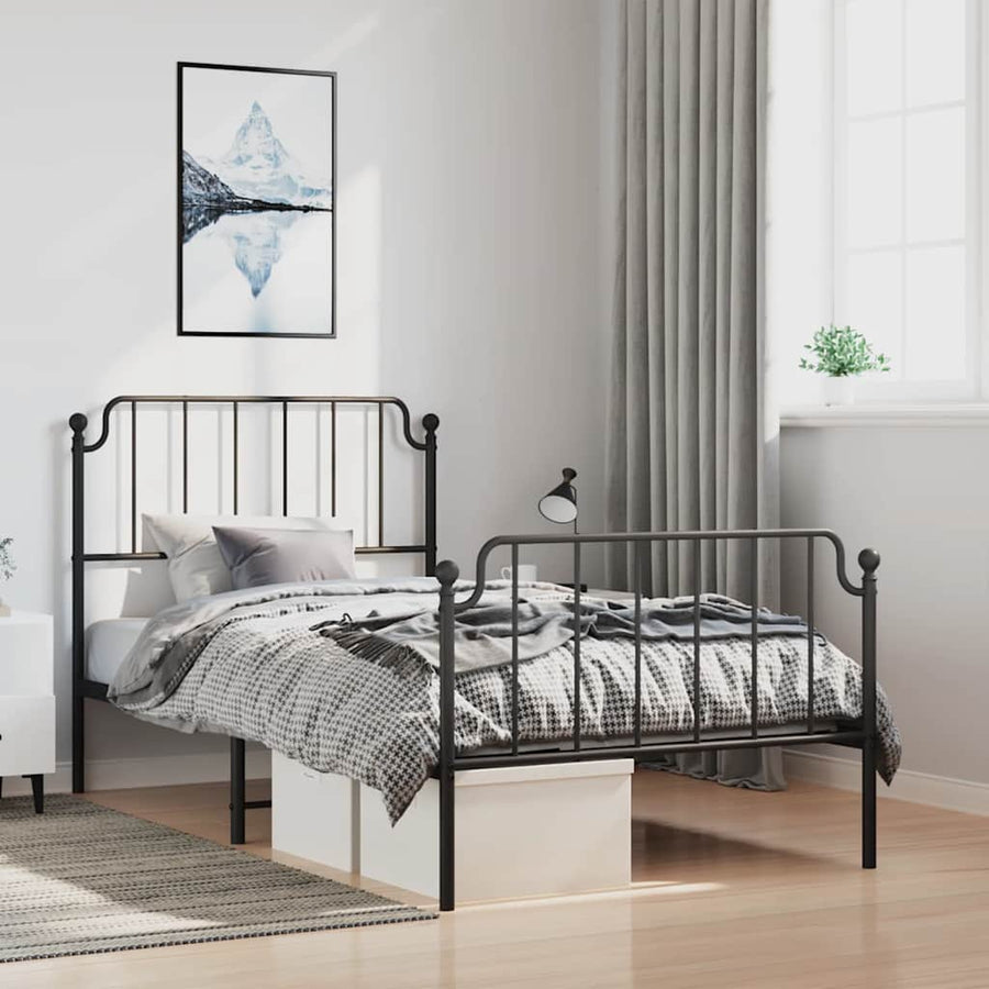 vidaXL Metal Bed Frame without Mattress with Footboard Black 100x200cm 1