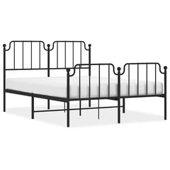 vidaXL Metal Bed Frame without Mattress with Footboard Black 135x190cm 2