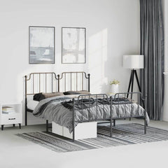 vidaXL Metal Bed Frame without Mattress with Footboard Black 135x190cm 1