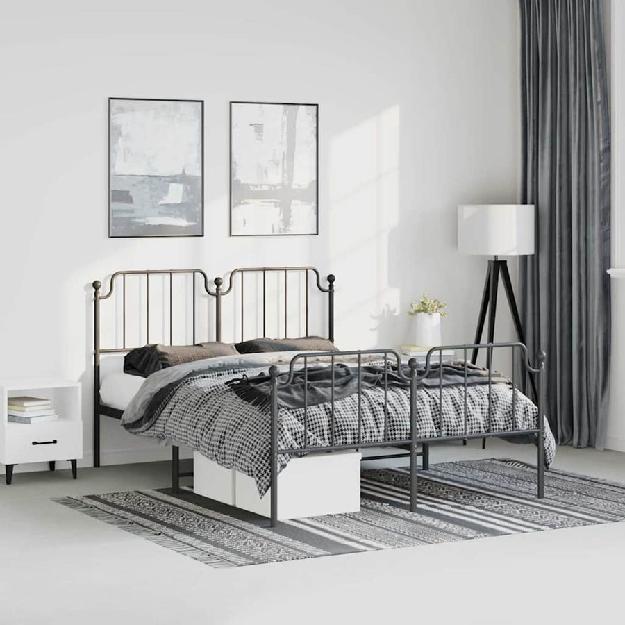 vidaXL Metal Bed Frame without Mattress with Footboard Black 135x190cm 1