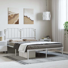 vidaXL Metal Bed Frame without Mattress with Headboard White 150x200cm 1