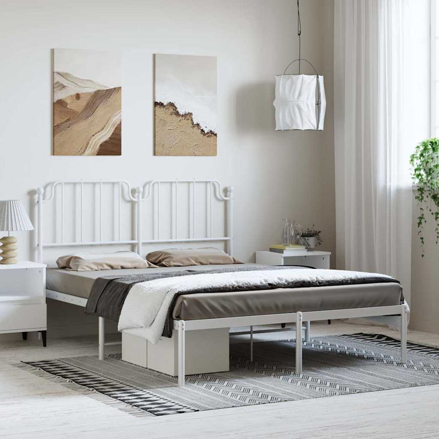 vidaXL Metal Bed Frame without Mattress with Headboard White 150x200cm 1