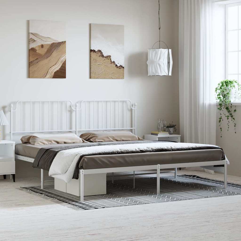 vidaXL Metal Bed Frame without Mattress with Headboard White 183x213cm 1