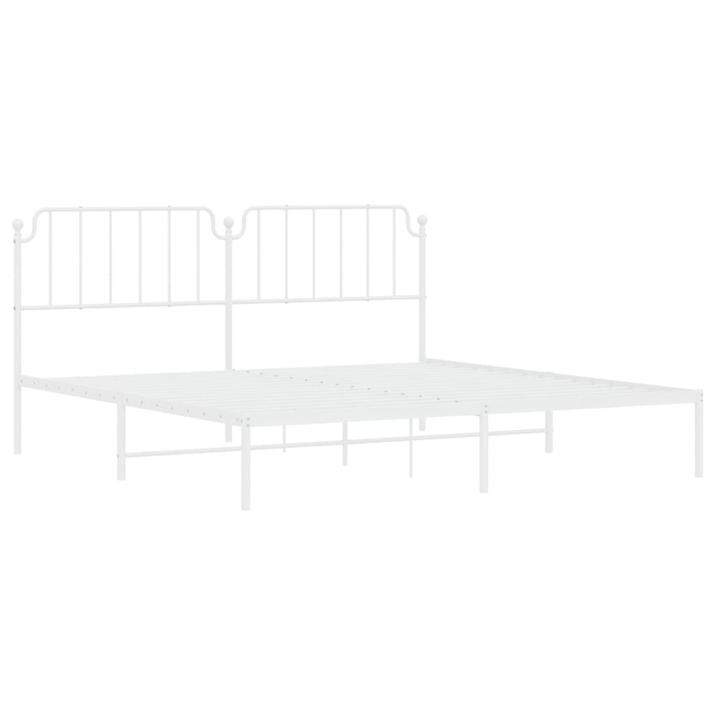 vidaXL Metal Bed Frame without Mattress with Headboard White 200x200cm 4