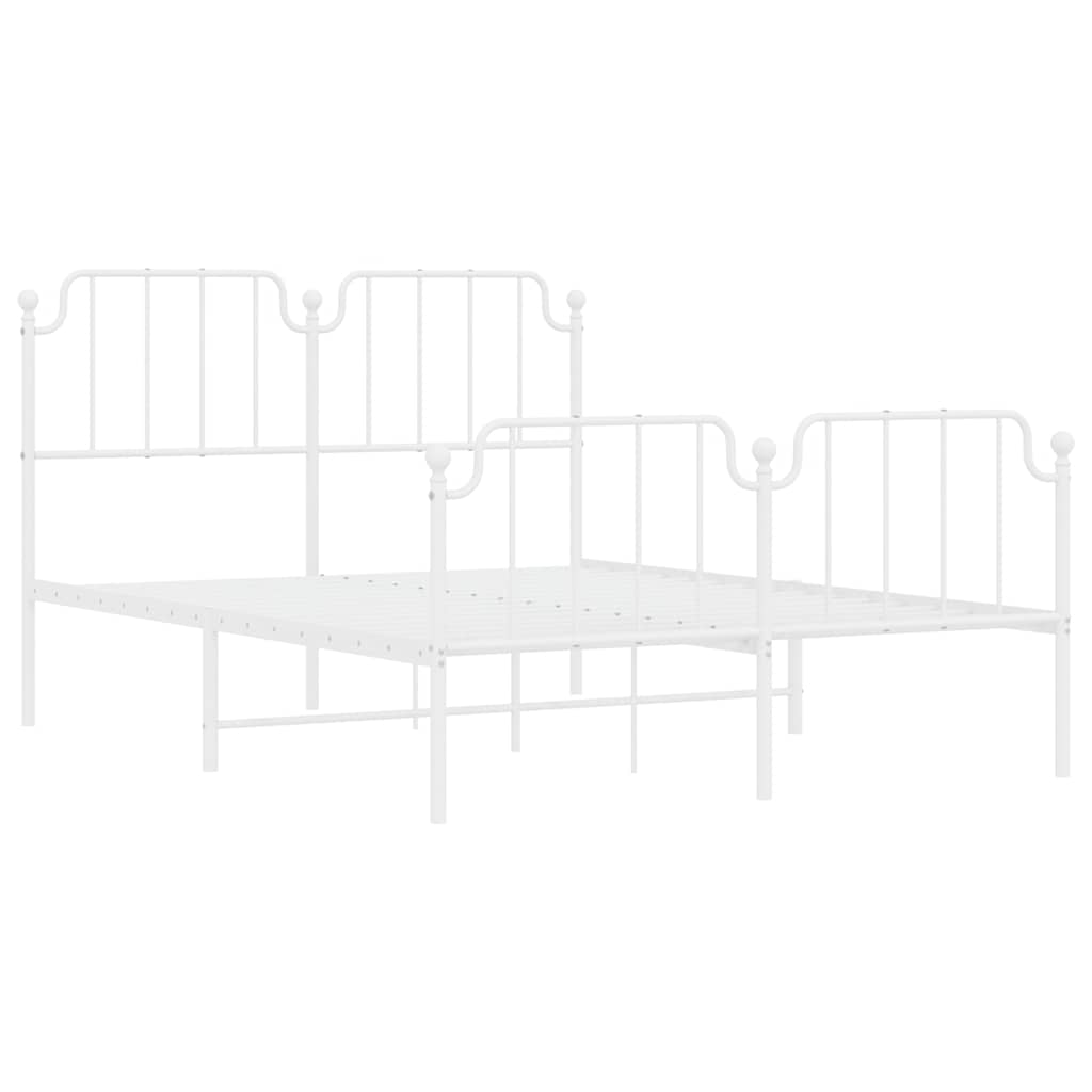 vidaXL Metal Bed Frame without Mattress with Footboard White 135x190cm 5