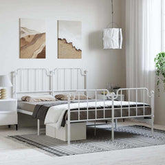 vidaXL Metal Bed Frame without Mattress with Footboard White 135x190cm 1