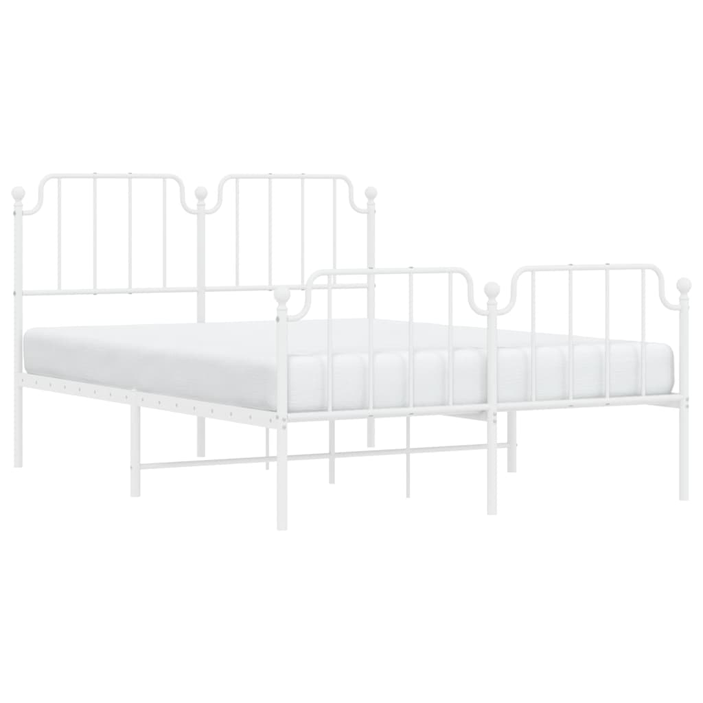 vidaXL Metal Bed Frame without Mattress with Footboard White 140x190cm 3