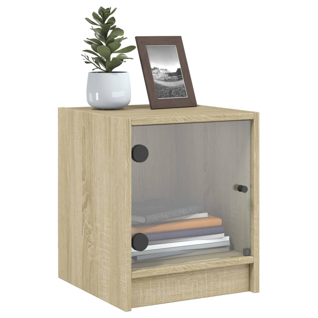 vidaXL Bedside Cabinets with Glass Doors 2 pcs Sonoma Oak 35x37x42 cm 4
